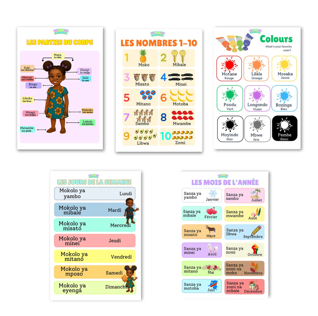 Affiches éducatives pour apprendre le lingala